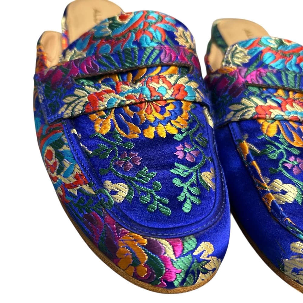 ALDO Floral Brocade Mule Loafers Blue Multicolor Embroidered Slip On Size 8